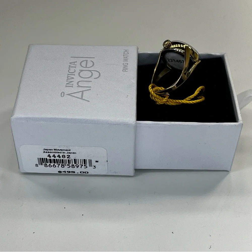 INVICTA Mini Angel‎ Quartz Crystal Black Dial Ladies Men’s Gold Ring Watch NWB